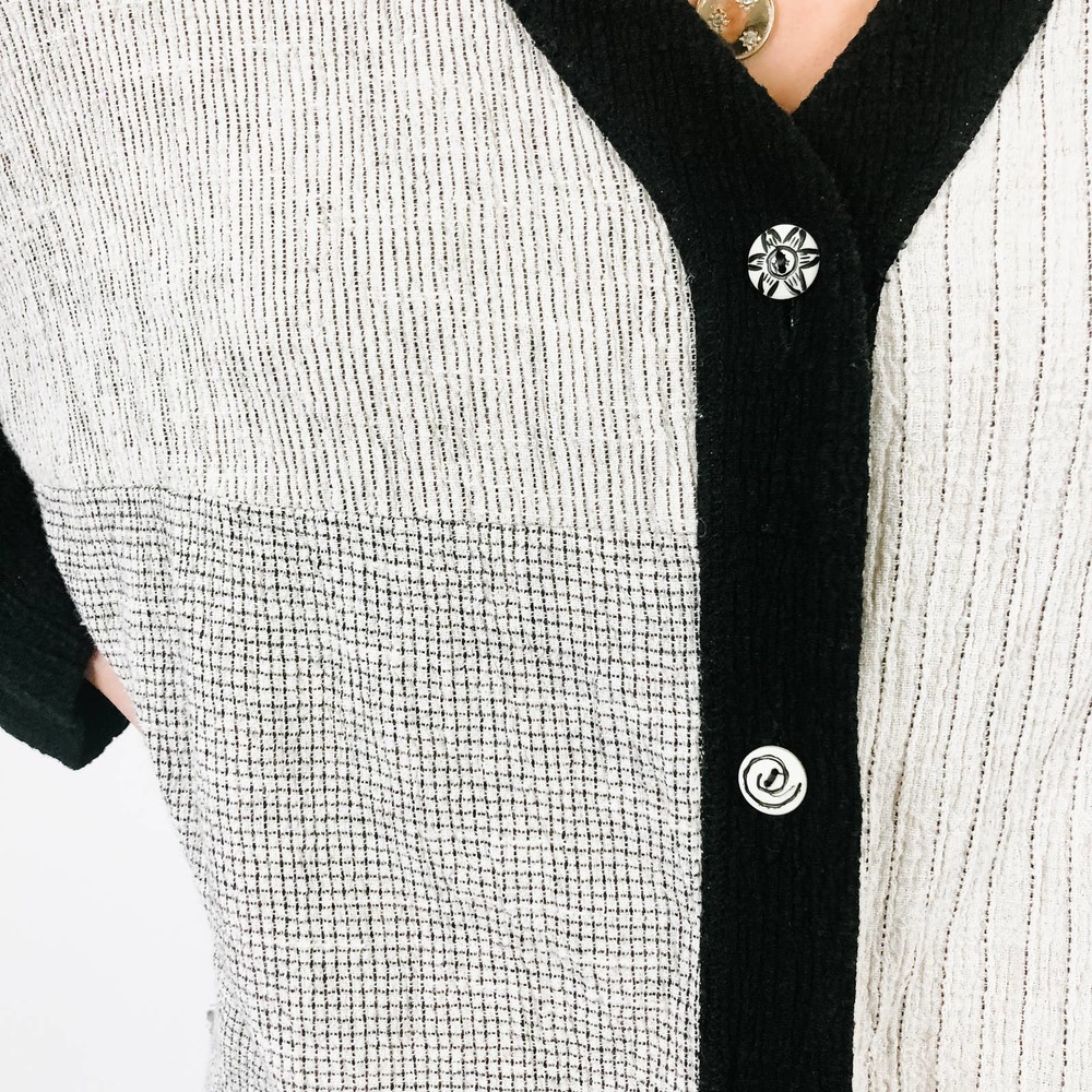 Vintage Black & Gray Blouse with Tassels - Picture 6 of 8